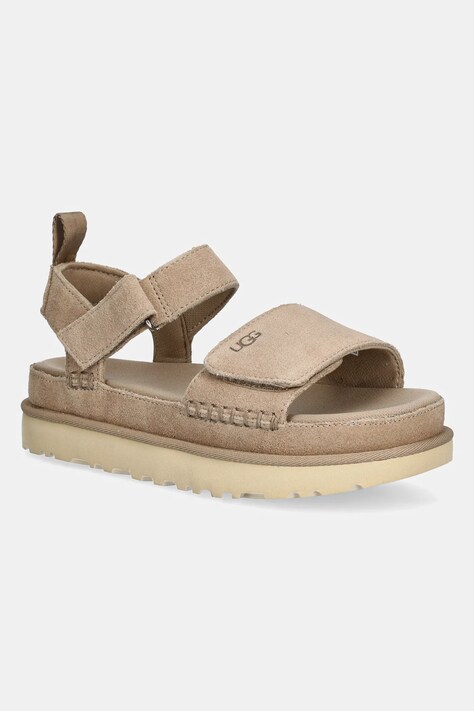 UGG sandale din piele intoarsa Goldenstar femei, culoarea bej, cu platforma, 1136783-SAN