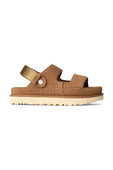 UGG papuci din piele Goldenstar Glide femei, culoarea maro, cu platforma, 1167399-CHE