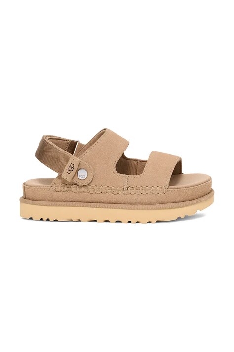 UGG papuci din piele Goldenstar Glide femei, culoarea bej, cu platforma, 1167399-SAN