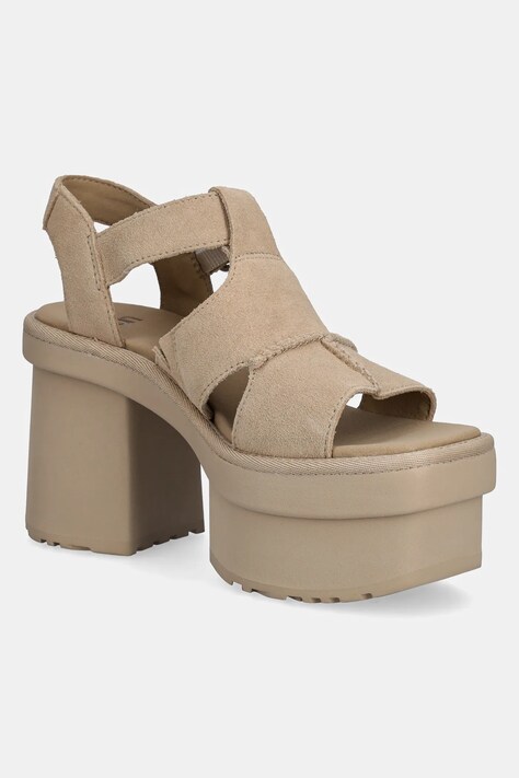 UGG sandale din piele întoarsă New Heights Platfort-Strap culoarea bej, 1167478-MDSD