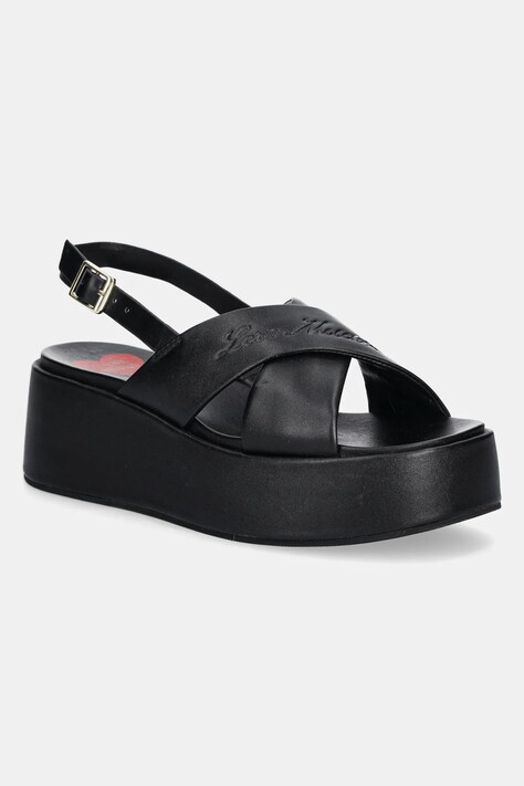 Love Moschino sandale de piele femei, culoarea negru, cu platforma, JA16187I0MIA0000
