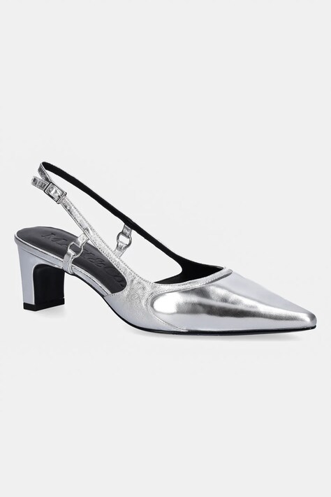 MAX&Co. pantofi de piele culoarea argintiu, cu toc drept, cu toc deschis