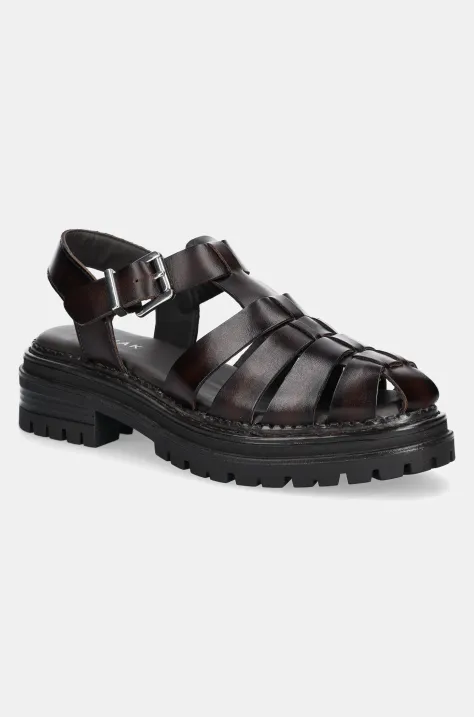 Jonak sandale de piele ABRAHAM femei, culoarea bordo, cu platforma, 3600019