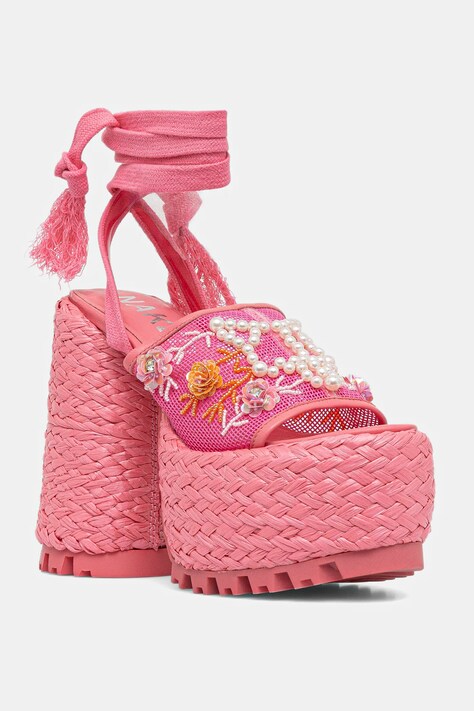 Naked Wolfe sandale Bluebell culoarea roz, Bluebell Raffia Flowers