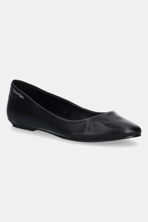 Calvin Klein balerini de piele FLAT MARY JANE - LTH culoarea negru, HW0HW02341