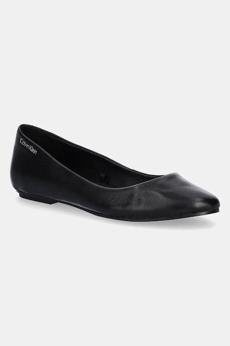 Calvin Klein baleriny skórzane FLAT MARY JANE - LTH kolor czarny HW0HW02341
