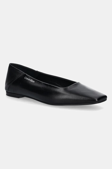 Kožené baleríny Calvin Klein FLAT BALLERINA - LTH černá barva, HW0HW02463