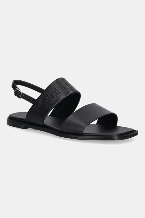 Calvin Klein sandale de piele FLAT SANDAL - HE femei, culoarea negru, HW0HW02377