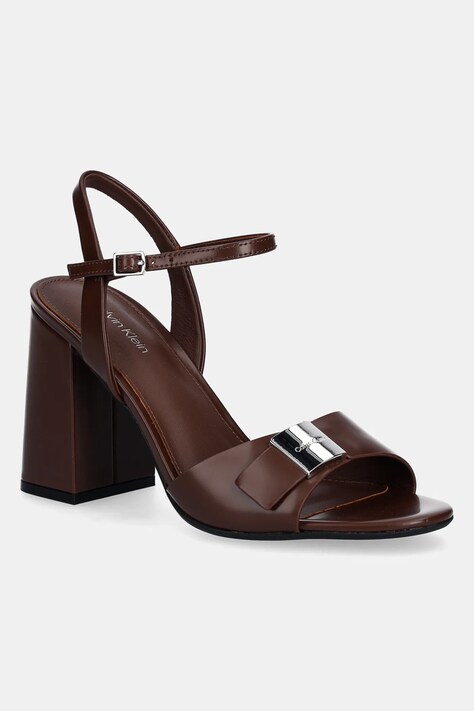 Calvin Klein sandale din nubuc HEEL SANDAL 85 W/CK HW - LTH culoarea maro, HW0HW02485
