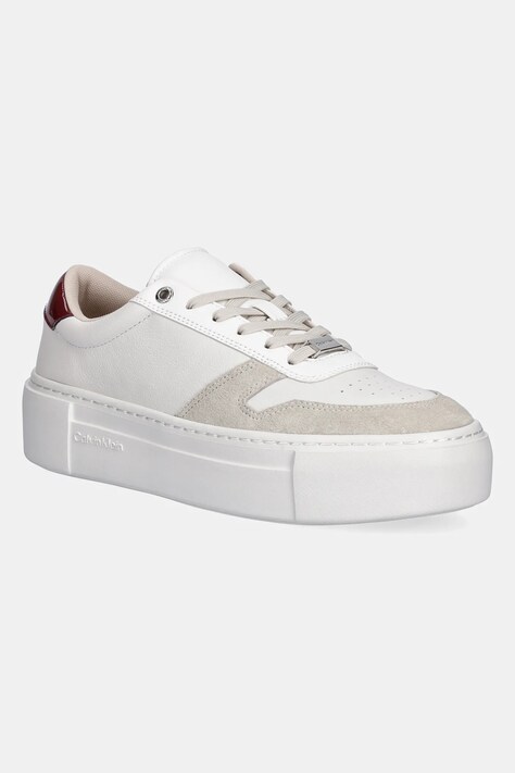 Kožené sneakers boty Calvin Klein FF CUPSOLE LACE UP - LTH MIX bílá barva, HW0HW02409