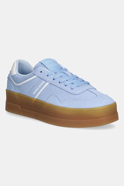 Σουέτ αθλητικά παπούτσια Tommy Jeans THE GREENWICH FLATFORM SUEDE χρώμα: μπλε, EN0EN02734