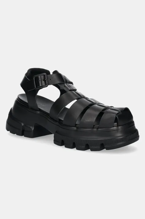 Usnjeni sandali Tommy Jeans FISHERMAN SANDAL ženski, črna barva, EN0EN02751