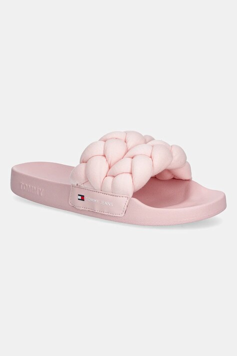 Pantofle Tommy Jeans BRAIDED SLIDE dámské, růžová barva, EN0EN02764