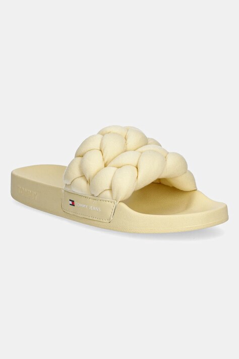 Tommy Jeans papuci BRAIDED SLIDE femei, culoarea galben, EN0EN02764