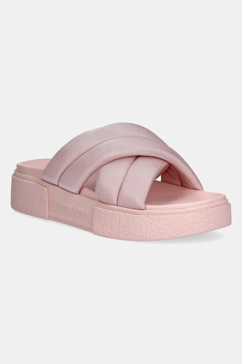 Tommy Jeans papuci FLATFORM SANDAL femei, culoarea roz, cu platforma, EN0EN02775