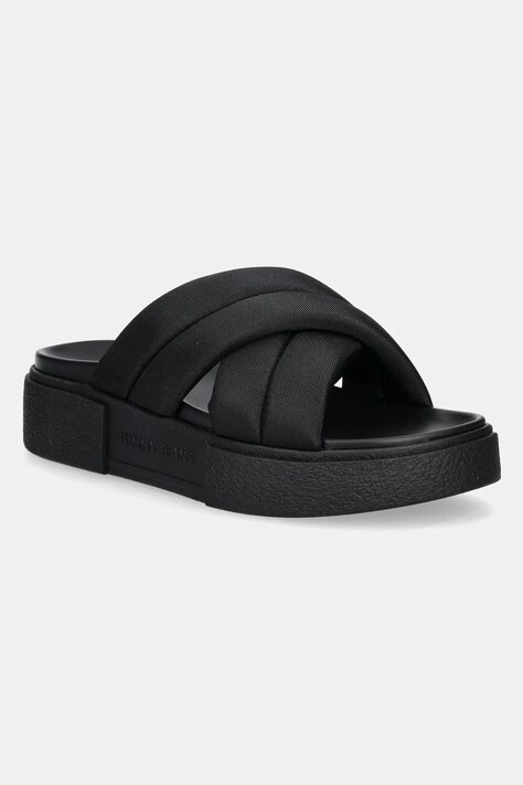 Tommy Jeans papuci FLATFORM SANDAL femei, culoarea negru, cu platforma, EN0EN02775