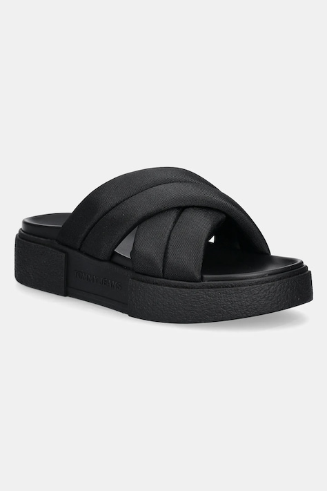 Παντόφλες Tommy Jeans FLATFORM SANDAL χρώμα: μαύρο, EN0EN02775