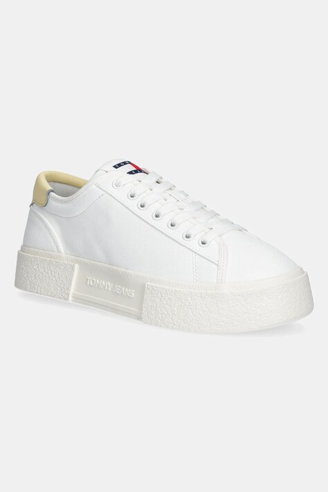 Sneakers boty Tommy Jeans FLATFORM CANVAS SNEAKER bílá barva, EN0EN02792