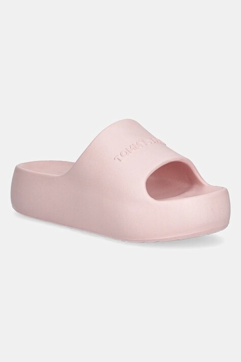 Tommy Jeans papuci CHUNKY POOL SLIDE ESS femei, culoarea roz, cu platforma, EN0EN02879