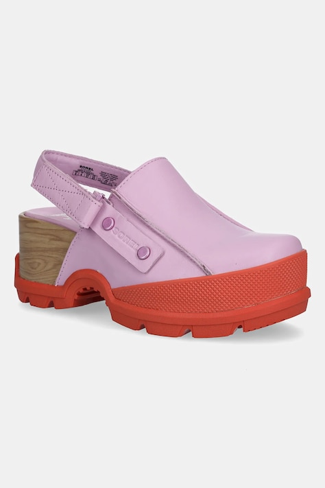 Sorel sandale de piele ROAMN CLOG RBR femei, culoarea violet, cu platforma, 2113141572