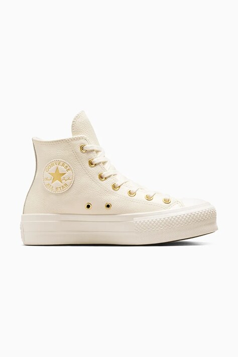 Converse teniși de piele Chuck Taylor All Star Lift femei, culoarea alb, A12764C