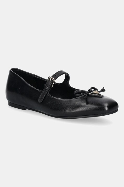 Guess balerini de piele KAYRA culoarea negru, FLJKAY LEA02