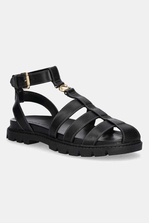 Coach sandale de piele Leah femei, culoarea negru, CAR69