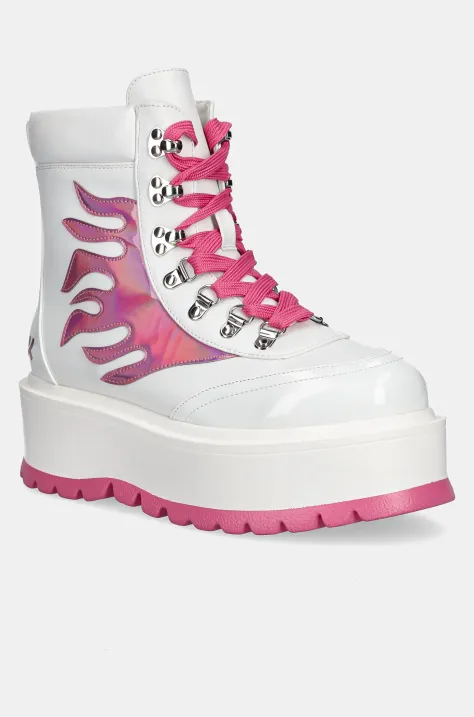 Členkové topánky Koi Footwear Kawaii Helios Hologram Flame Boots dámske, biela farba, na platforme, Kawaii Helios Pink