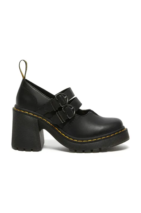 Кожаные туфли Dr. Martens Eviee Mary Jane цвет чёрный каблук кирпичик DM27371001