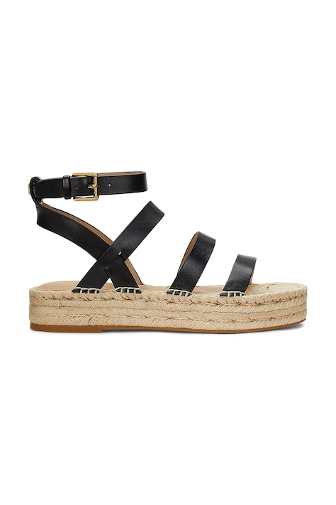 Kožené espadrilky Lauren Ralph Lauren Polly Gldtr černá barva, na platformě, 802961839002