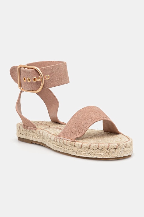 Pepe Jeans sandale din piele întoarsă ARAMI LOG femei, culoarea roz, PLS90680