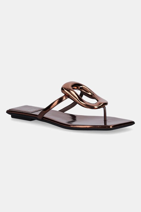 Jeffrey Campbell slapi de piele Linques-2 femei, culoarea maro, cu toc plat, JC-1045-1-79