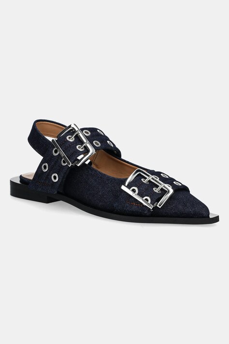 Балеринки GANNI Feminine Buckle Ballerina Denim в тъмносиньо с отворена пета S2797