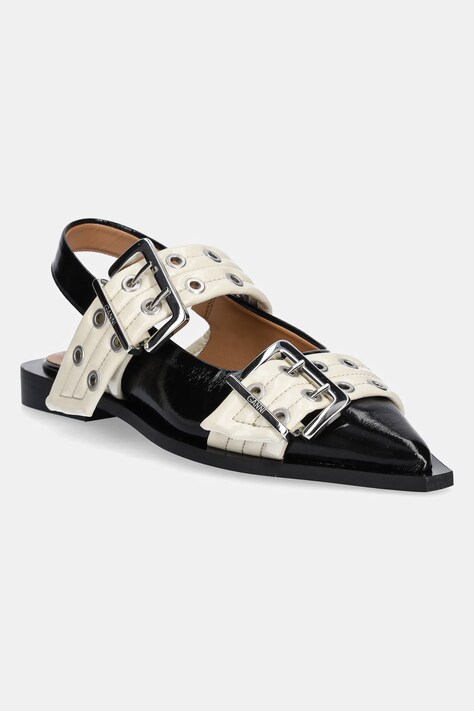 Балеринки GANNI Feminine Buckle Ballerina Naplack в черно с отворена пета S2871