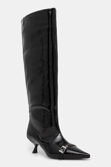 Kozačky GANNI Eyelets Slouchy High Shaft Boot Naplack dámské, černá barva, na malém podpatku, S2835