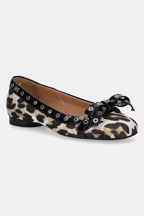 Балеринки GANNI Eyelets Bow Ballerina Satin Print в кафяво  S2889