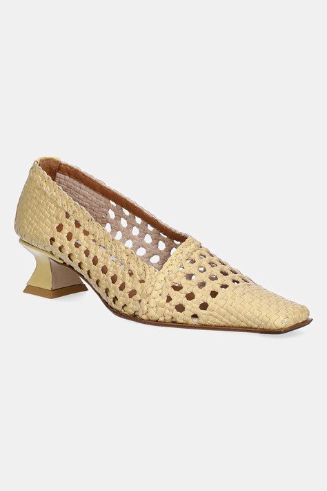Miista pantofi de piele Gisla culoarea bej, pe toc jos, MI_5657