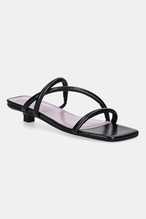 By Far șlapi de piele culoarea negru, toc mic, MWFHO015CL013BK001PL