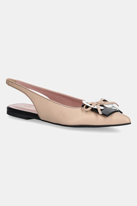 Kožené baleríny Pretty Ballerinas Ella béžová barva, s odkrytou patou, 52080_C