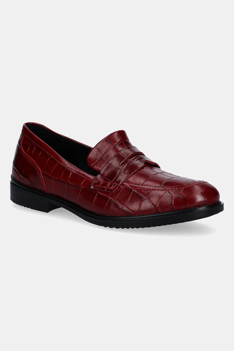 Ecco mocasini de piele Dress femei, culoarea rosu, cu toc plat, 209803-01065