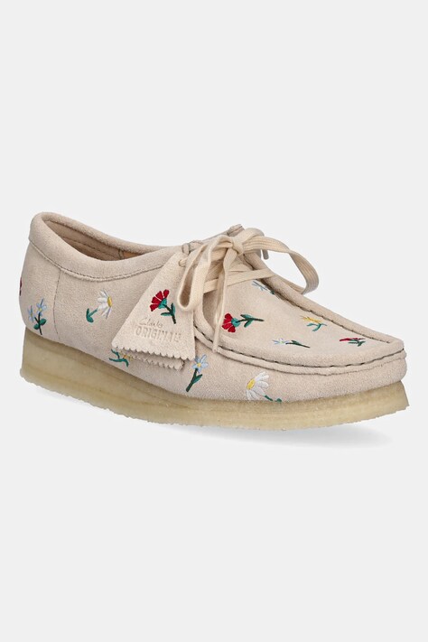 Clarks Originals mokasyny zamszowe Wallabee damskie kolor beżowy na platformie 26180171
