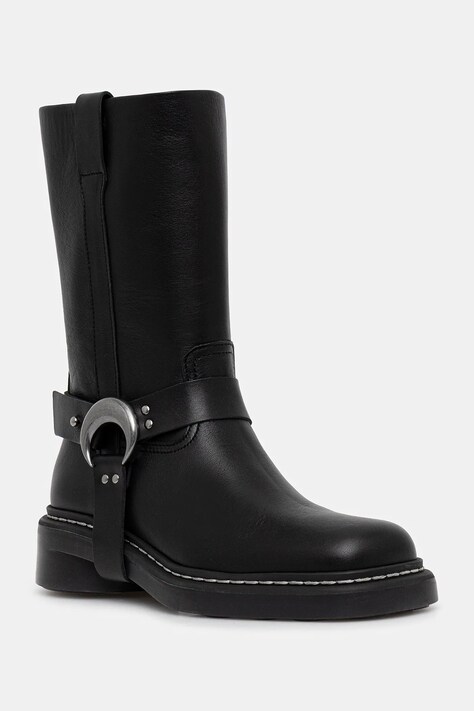 Marine Serre botki skórzane Smooth Leather MS Moto damskie kolor czarny na płaskim obcasie WFW045A.RLEA0017