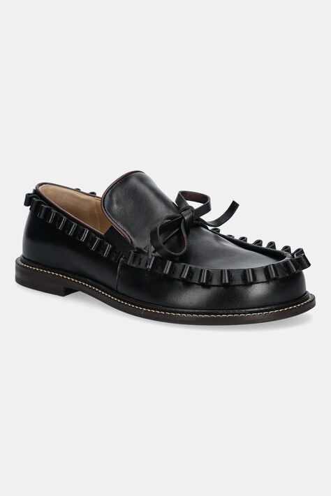JW Anderson leather loafers Ruffle Moccasin women's black color FW0167.LA0323.999