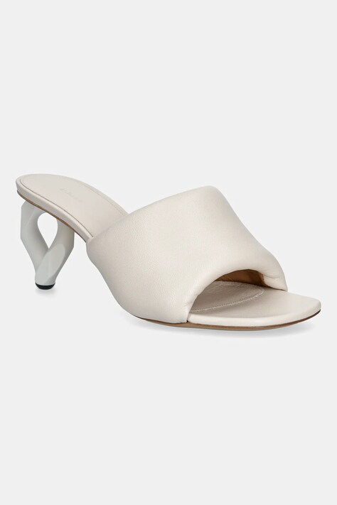 Kožne natikače JW Anderson Chain Heel Open Mule za žene, boja: bež, s debelom potpeticom, SN0100.LA0161.002