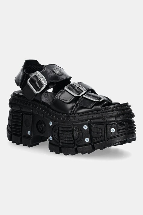New Rock sandale de piele ANTIK culoarea negru, cu platforma, M-BIOS101-C23