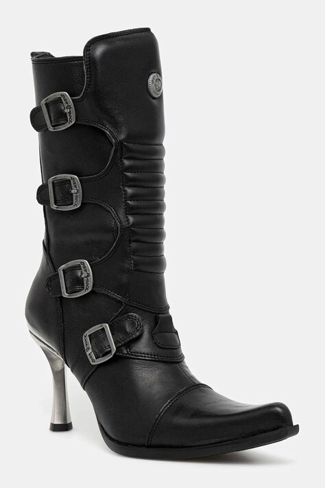 New Rock leather ankle boots Crust Negro, Malicia Negro Tacon Caribe Acero black color M-9373N-C1