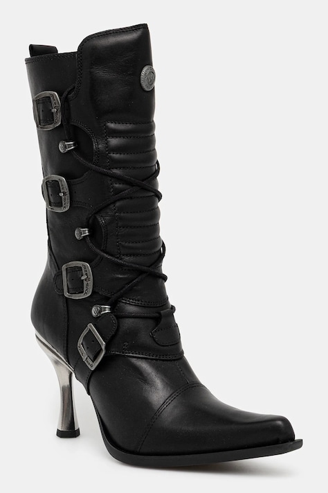 New Rock botki skórzane damskie kolor czarny na szpilce M-9373-S2