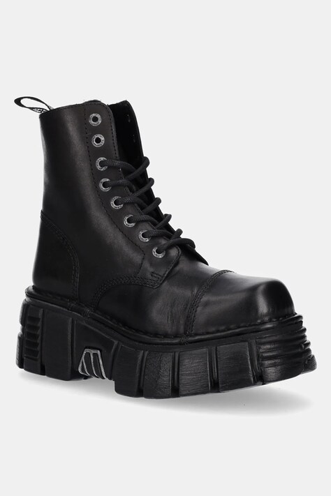 New Rock stivali in pelle Crust Negro, Tower Negro + Lateral colore nero  M-NEWMILI083-S39