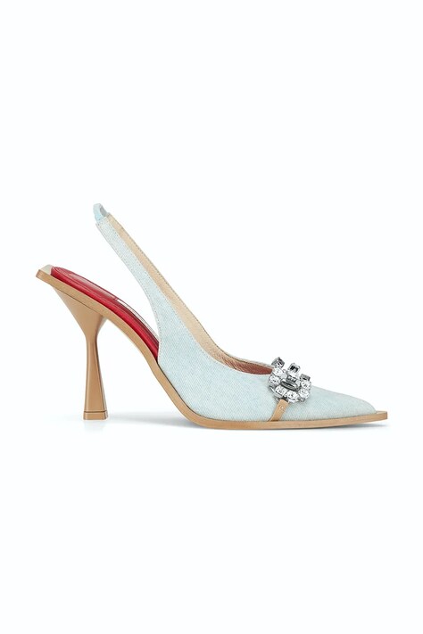 GOD SAVE QUEENS szpilki DREAM DENIM MULES kolor niebieski GSQ-128-410-BK