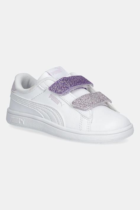 Παιδικά αθλητικά παπούτσια Puma Smash 3.0 L Glitter Velcro V χρώμα: άσπρο, 395610